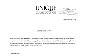 Rekomendacja - strona Unique Club Sopot