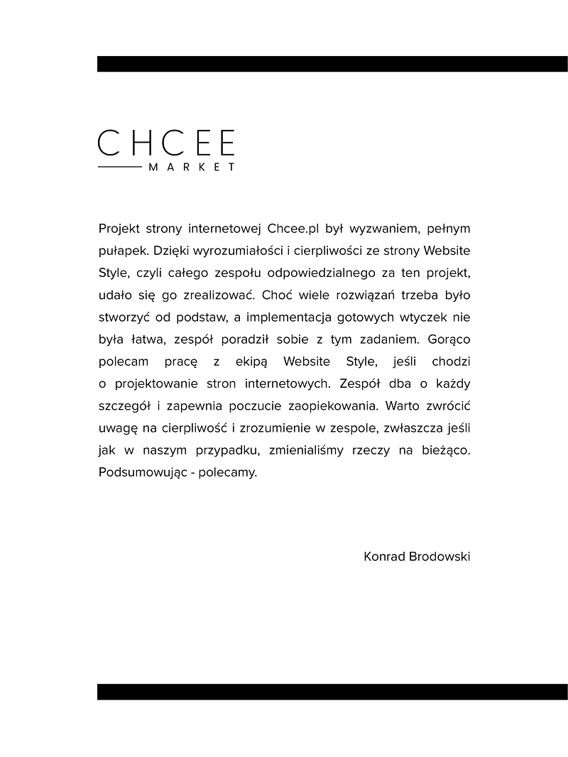 Referencje dla agencji interaktywnej Website Style od Chcee
