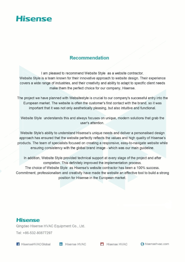 Referencje dla agencji interaktywnej Website Style od Hisense