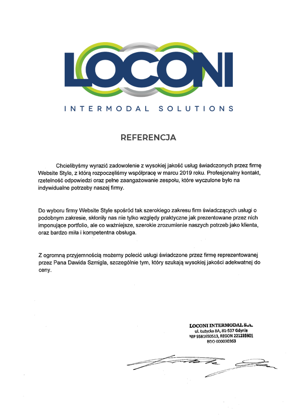 Referencje dla agencji interaktywnej Website Style od firmy Loconi